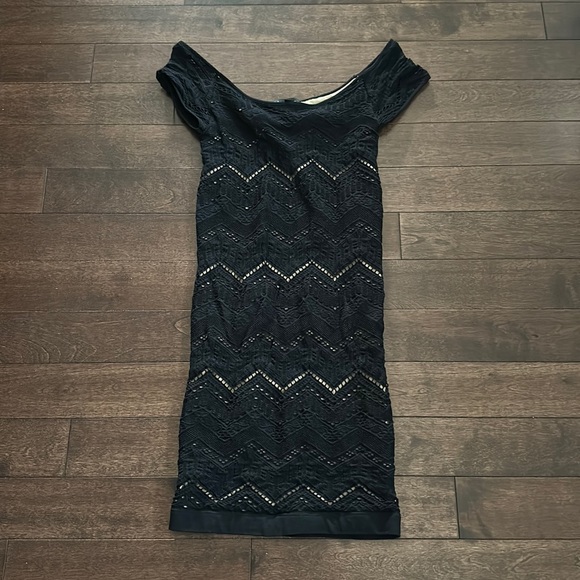 bebe Bodycon Black Lace Crochet Dress S - Picture 2 of 7